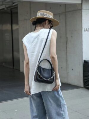 Chunky metal chain square shape X-body bag